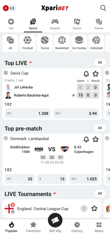 Xparibet ilova — sport stavkalar va live koeffitsientlar
