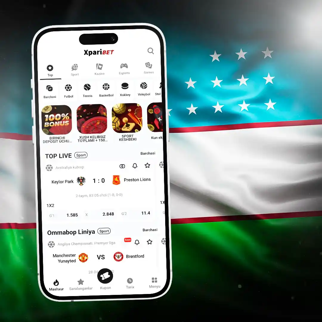 Xparibet mobil ilova interfeysi — O'zbekiston